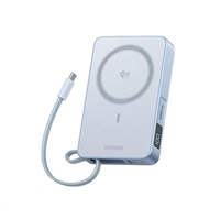 UGREEN magnetická powerbanka MagFlow 10000mAh s diplejem, Li-ion, 30W, MagSafe, 2x USB-C, stříbrná