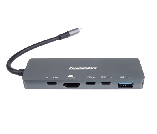 PremiumCord Adaptér USB-C na 4K@60Hz HDMI + 10G USB3.2 A + 10G 2x USB-C + PD
