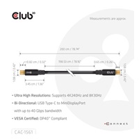 BAZAR - Club3D Kabel USB-C na MiniDisplayPort 2.1, 8K30Hz, DSC1.2, UHBR10, 2m - Poškozený obal (Komplet)