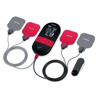 Beurer EM 59 elektrostimulátor 3v1, TENS/EMS technologie, funkce vyhřívání, 4 gelové elektrody, 2 nezávislé kanály