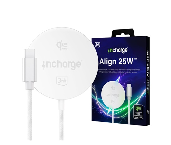 3mk napájecí adaptér InCharge Align Qi2.,2 25W pro Android, bílá