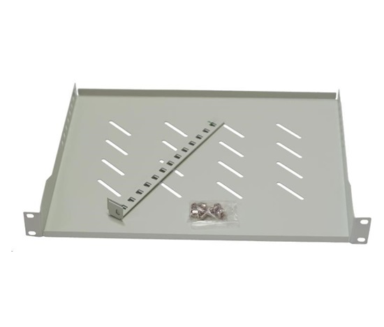 BAZAR - LEXI-Net 19" police s perforací 1U/650mm, nosnost 45kg, zadní nastavitelný úchyt, šedá - prohnutá