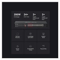 MERCUSYS switch MS126CP (24x100Mb/s,24xPoE+,2xGbE/SFPcombo,295W)