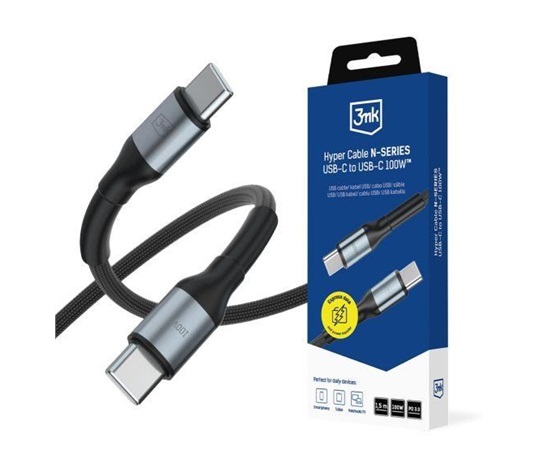 3mk Hyper Cable N-SERIES C to C 1.5m PD 3.0 QC 3.0 20V/5A 100W Black