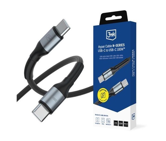 3mk Hyper Cable N-SERIES C to C 3m PD 3.0 QC 3.0 20V/5A 100W Black