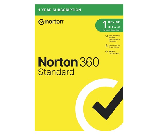 NORTON 360 STANDARD 10GB + VPN 1 uživatel pro 1 zařízení na 1 rok ESD 1+1 (50%)