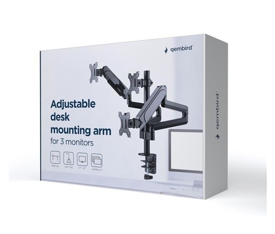 GEMBIRD Držák 3 monitorů na stůl MA-DA3-01, naklápěcí, až do 27” a 7kg, černý