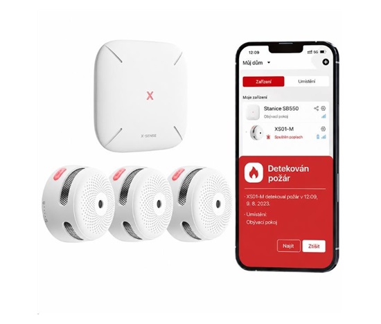 X-Sense FS31 (3+1) Sada 3 bezdrátových detektorů kouře XS01-M s centrální jednotkou SB550