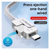 PremiumCord USB-C kabel s tlačítkem pro odpojení USB-C jednou rukou, rychlé nabíjení 6A, bavlněný oplet 2m