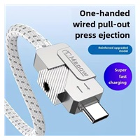 PremiumCord USB-C kabel s tlačítkem pro odpojení USB-C jednou rukou, rychlé nabíjení 6A, bavlněný oplet 2m