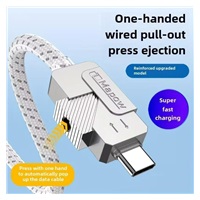 PremiumCord USB-C kabel s tlačítkem pro odpojení USB-C jednou rukou, rychlé nabíjení 6A, bavlněný oplet 2m