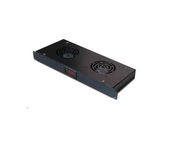 BAZAR - 19" ventilační jednotka XtendLan, 2 ventilátory, LCD display, termostat, hloubka 200mm, černá - Po opravě