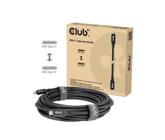 Club3D Kabel USB-C, 100W, 9m, 8k60Hz, 20Gbps, černá
