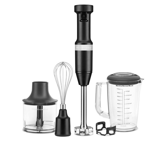 KitchenAid 5KHBV83EBM tyčový mixér matně černý, 1 l, 180 W, 4břitý nůž, sekací a šlehací nástavec