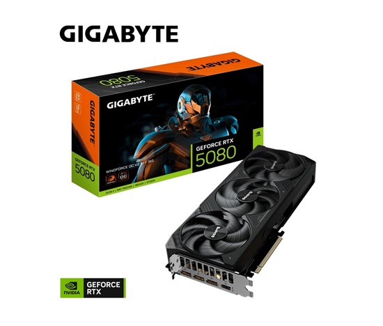 GIGABYTE VGA NVIDIA GeForce RTX 5080 WINDFORCE OC 16G V2, 16G GDDR7, 3xDP, 1xHDMI