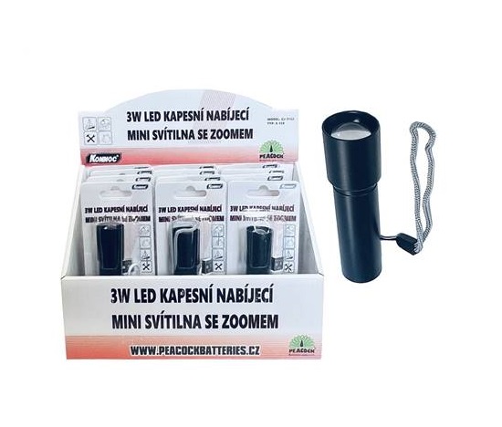 Konnoc S-159 3W LED MINI kovová USB nabíjecí svítilna ZOOM
