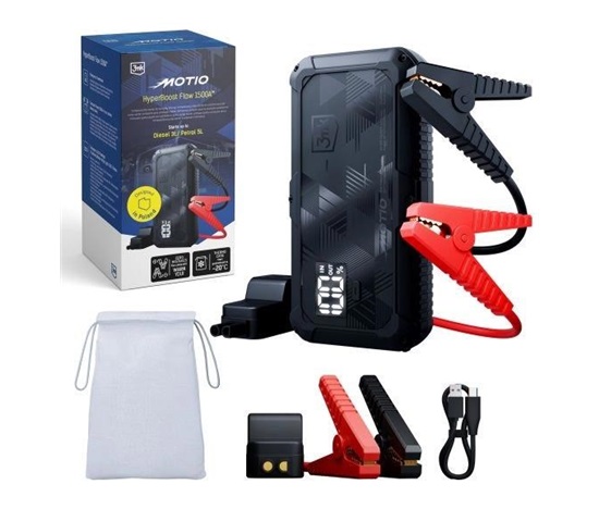 3mk Motio HyperBoost Flow startovací zdroj, 1500 A, 10 000 mAh, Smart Start kabely, LED