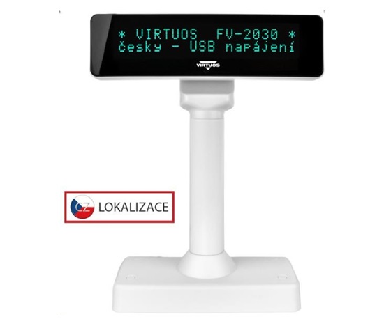 POŠKOZENÝ OBAL - Virtuos VFD zákaznický displej Virtuos FV-2030W 2x20 9mm, USB, bílý