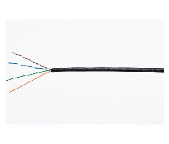 UTP kabel LYNX, Cat5E, drát, venkovní PE, černý, 305m