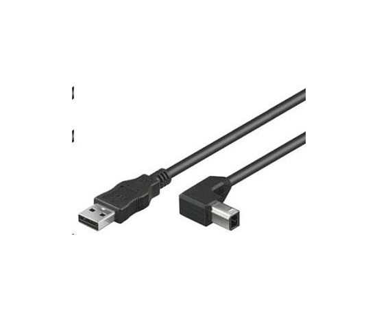 PREMIUMCORD Kabel USB 2.0 A-B propojovací 2m - zahnutý B konektor 90°