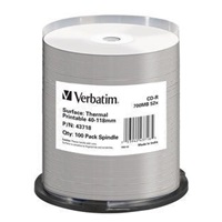 VERBATIM CD-R(100-Pack)Spindle/AZO/52x/700MB/Thermal Printable No ID Brand