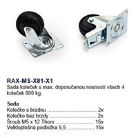 TRITON Kolečka, sada 4ks (2ks s brzdou, 2ks bez brzdy) max.nosnost 800kg