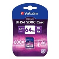 VERBATIM SDXC karta 64GB PREMIUM, UHS-1, Class 10 (R:90/W:25 MB/s)