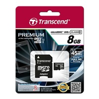 TRANSCEND MicroSDHC karta 8GB Premium, Class 10 UHS-I 300x + adaptér