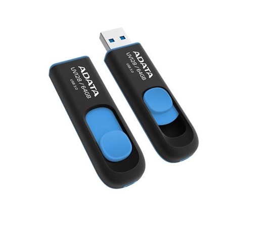 ADATA Flash Disk 64GB UV128, USB 3.1 Dash Drive (R:90/W:40 MB/s) černá/modrá