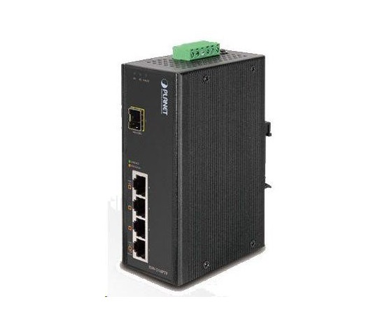 Planet switch ISW-514PTF, průmysl.verze 4x10/100+1x100BaseFX (SFP), DIN, IP30, -40 až 70°C, 12-48V