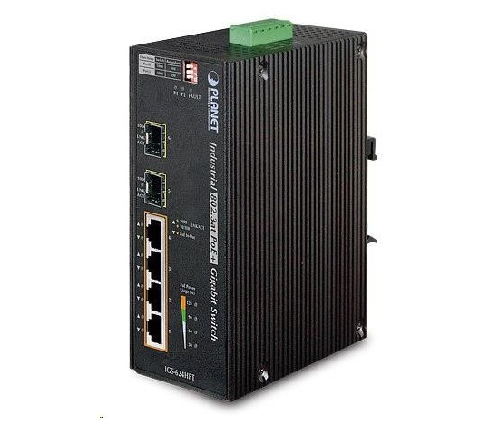 Planet IGS-624HPT, PoE switch 4x 1000Base-T, 2x SFP 100/1000Base-X, 802.3at 120W, DIN,IP30, -40 až +75st.C