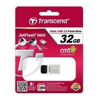 TRANSCEND Flash Disk 32GB JetFlash®880S, USB 3.0/micro USB (R:90/W:20 MB/s) stříbrná