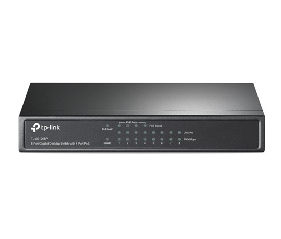 TP-Link switch TL-SG1008P (8xGbE, 4xPoE+, 64W, fanless)