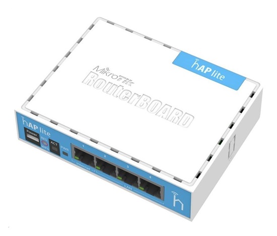 MikroTik hAP Lite (classic), 650MHz CPU, 32MB RAM, 4x LAN, integr. 2.4GHz Wi-Fi, WPS, vč. L4