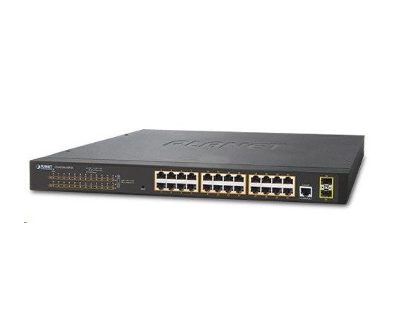 Planet GS-4210-24P2S PoE+ switch 24x 10/100/1000Base-T, 802.3at do 300W, VLAN, SNMP/WEB