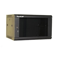 XtendLan 19" nástěnný rozvaděč 9U 600x450, nosnost 60 kg, skleněné kouřové dveře, svařovaný, černý