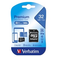 VERBATIM MicroSDHC karta 32GB Premium, U1 + SD adaptér