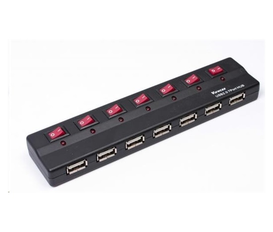 PREMIUMCORD USB 2.0 hub 7 portů s externím napájením a vypínači