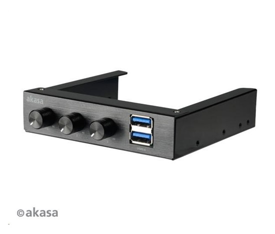 AKASA ovládací panel do 3,5" pozice, 3x FAN, 2x USB 3.0, černý hliník