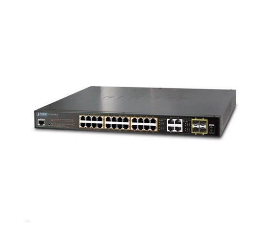 Planet GS-4210-24PL4C PoE+ switch 28x 1000Base-T, 4x SFP, 802.3at do 440W, VLAN, SNMPv3/WEB