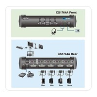 ATEN 4-port DVI KVMP USB, 2port USB HUB, audio, 1.2m kabely
