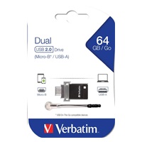 VERBATIM Dual USB Drive 64 GB - OTG/USB 2.0 for Smarphones & Tablets