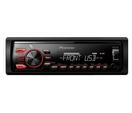 PIONEER MVH-07UB výkon 4x50W, USB, přehrává MP3, WMA, WAV, ID3 Tag, WMA Tag, FM/MW tuner, RDS, Line in, 1x RCA pre out