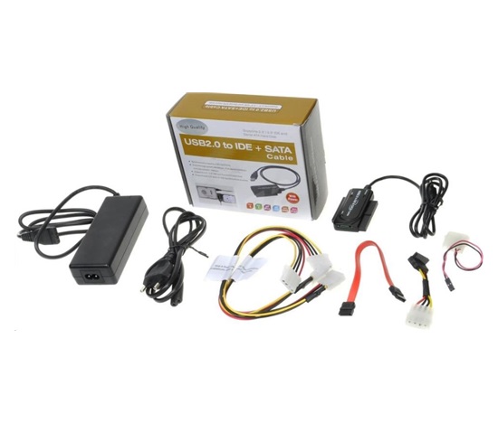 PREMIUMCORD USB 2.0 - IDE + SATA adapter s kabelem a přídavným zdrojem