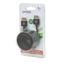 MANHATTAN Ultra-thin High Speed HDMI Cable with Ethernet, HEC, ARC, 3D, 4K, HDMI Male to Male, Shielded, Black, 3m