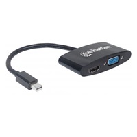 MANHATTAN 2-in-1 4K Mini DisplayPort Adapter, Mini DP Male to HDMI/VGA Female, Passive, Black