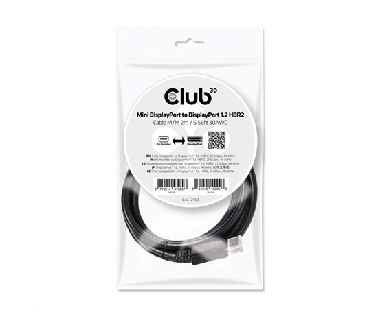 Club3D Kabel Mini DisplayPort na DisplayPort 1.2 4K60Hz UHD obousměrný, (M/M), 2m