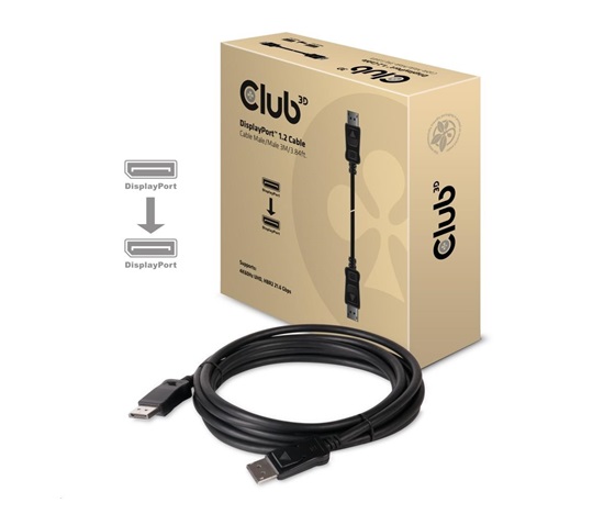 Club3D Kabel certifikovaný DisplayPort 1.2, 4K60Hz UHD (M/M), 3m, 30 AWG