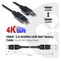 Club3D Kabel HDMI 2.0 4K60Hz UHD, 360 otočné konektory (M/M), 2m