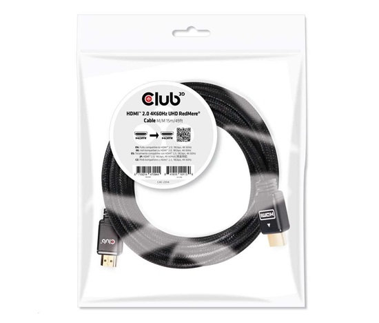 Club3D HDMI 2.0 MALE TO HDMI 2.0 MALE  High Speed 4K UHD  Active - Redmere 15m/49.2ft, 28 AWG
